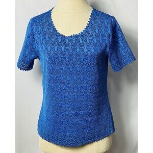 Charles R Petite Blue Sparkly Women's  Stretch Top Short Sleeve Size PS